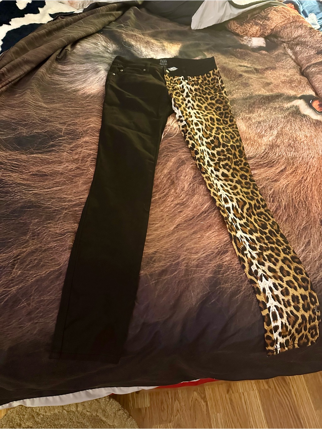 Tripp Nyc Black Straight Leg Jeans With Leopard Print Panel